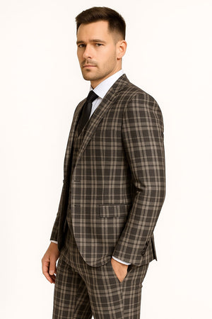 Men's Black and White Plaid Three-Piece Suit  Modern Slim Fit Tuxedo for Church and Business