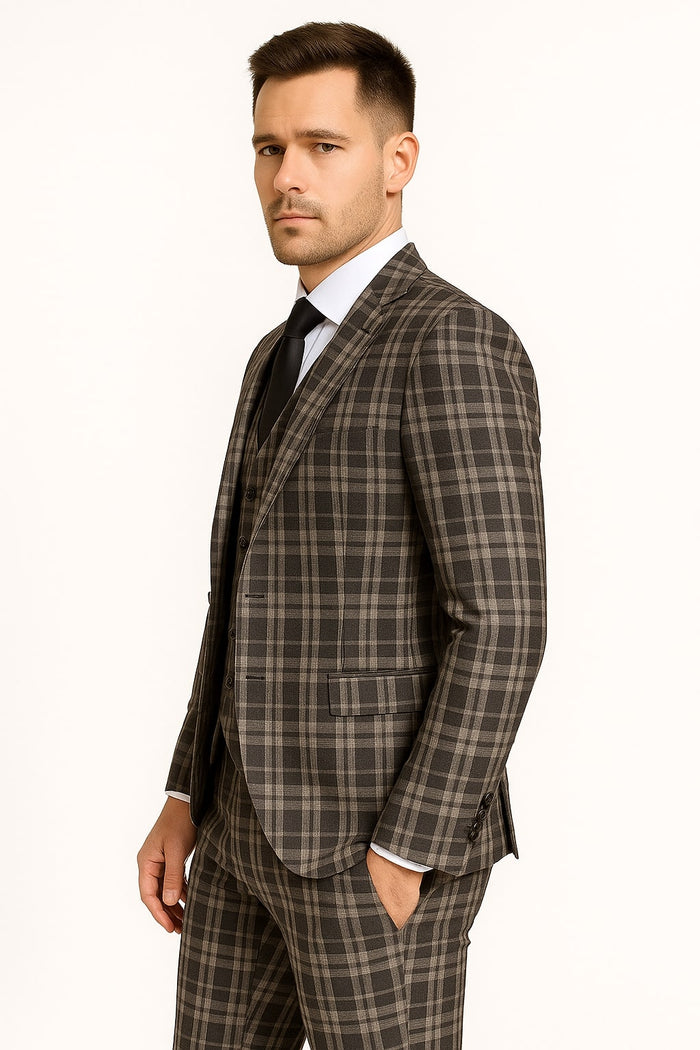 Men's Black and White Plaid Three-Piece Suit  Modern Slim Fit Tuxedo for Church and Business