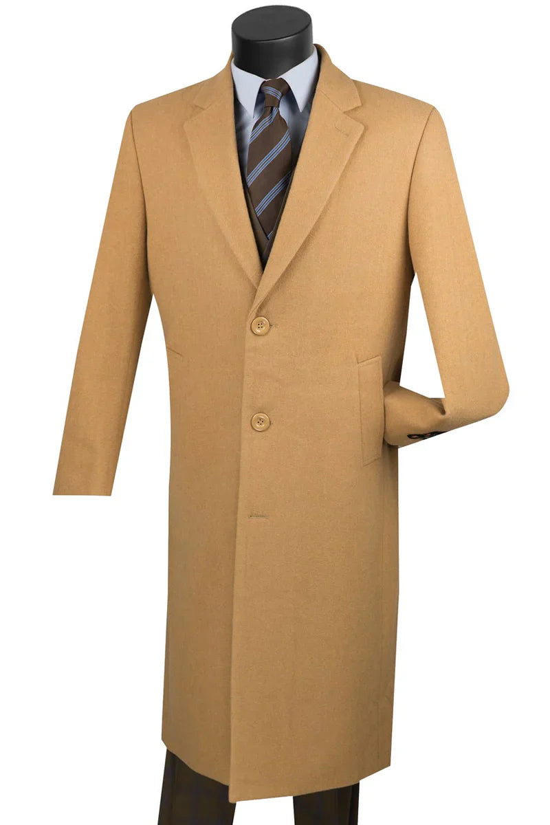 Men's Camel Wool & Cashmere Overcoat  Classic Full Length Topcoat