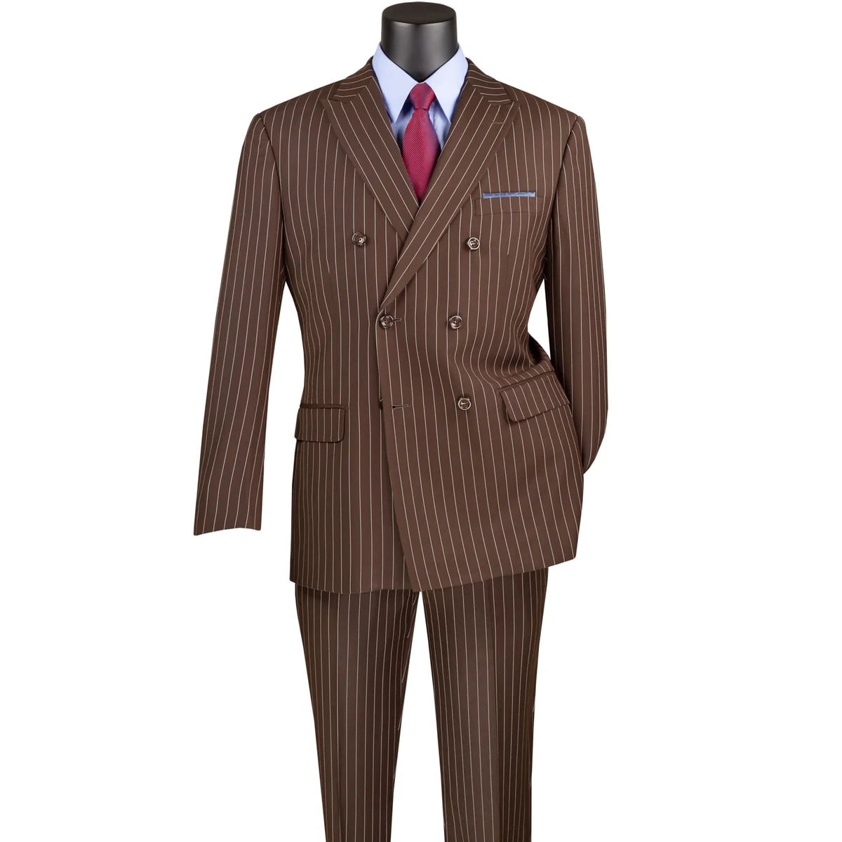 34 Mens Brown Pinstripe Double-Breasted Suit – Classic 6-Button