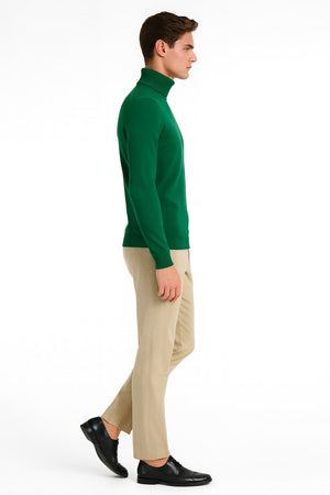 Mens Classic Emerald Green Turtleneck Sweater  Slim Fit Knit Pullover