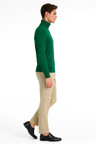 Mens Classic Emerald Green Turtleneck Sweater – Slim Fit Knit Pullover