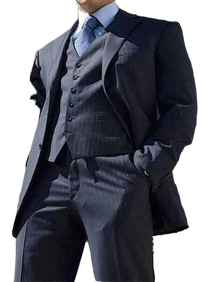 Men’s CR Blue Pinstripe Vested Suit – Classic 3 Piece Business Suit Set