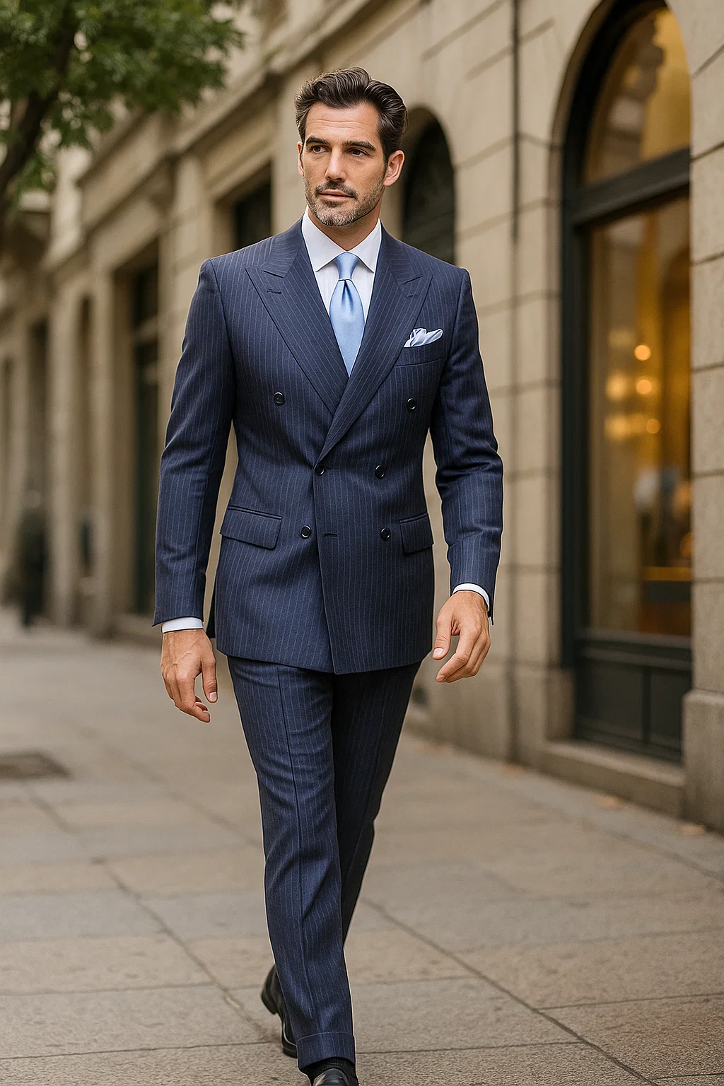Classic Fit in Navy with White Pinstripe Color by Rossiman