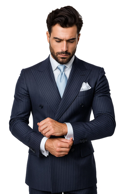 Classic Fit in Navy with White Pinstripe Color by Rossiman
