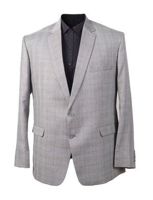 Men’s Light Grey Check Pattern Blazer – Smart Casual Plaid Sport Coat Jacket