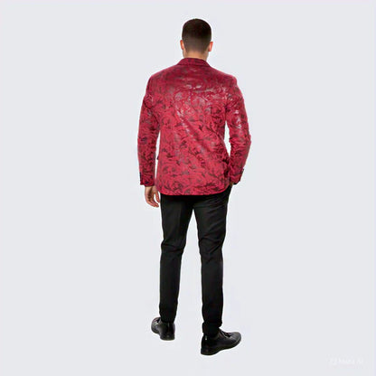 Red Paisley Notch Label Hybrid Fit Tuxedo Jacket - Wedding - Prom