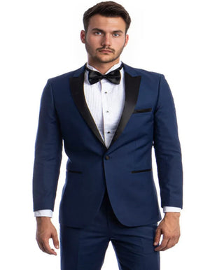 Blue Wedding Tuxedo - Men's Slim Fit One Button Peak Lapel Wedding Cobalt Blue Tuxedo