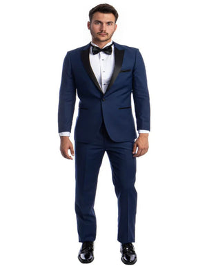 Blue Wedding Tuxedo - Men's Slim Fit One Button Peak Lapel Wedding Cobalt Blue Tuxedo