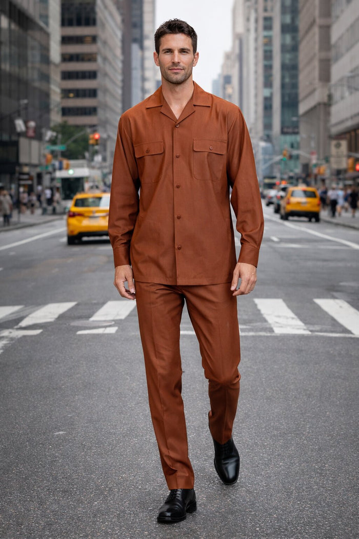 Mens Luxury Copper Wool Two-Piece Leisure Walking Suit