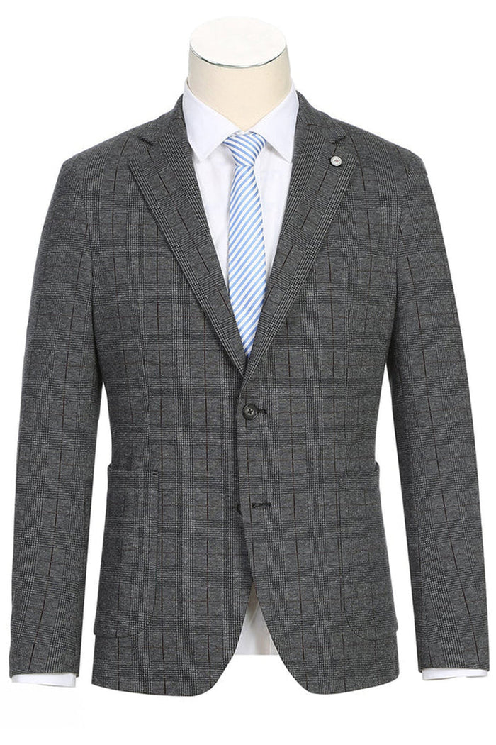 Saco vaquero - Western Sport Coat - Western Blazer- Mens Slim Fit Half Canvas Patch Pocket Summer Cotton Blazer In Charcoal Grey Windowpane Plaid