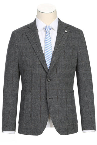 Saco vaquero - Western Sport Coat - Western Blazer- Mens Slim Fit Half Canvas Patch Pocket Summer Cotton Blazer In Charcoal Grey Windowpane Plaid