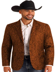 Mens Western Blazer - Paisley Pattern Cowboy Tuxedo Jacket in Color Copper