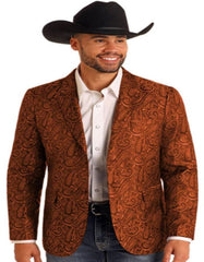 Mens Western Blazer - Paisley Pattern Cowboy Tuxedo Jacket in Color Rust