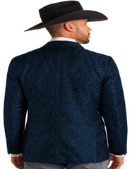 Mens Western Blazer - Paisley Pattern Cowboy Tuxedo Jacket in Color Navy