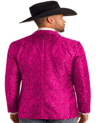 Mens Western Blazer - Paisley Pattern Cowboy Tuxedo Jacket in Color Pink