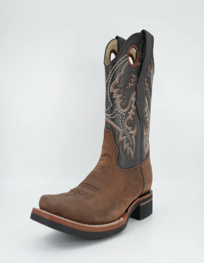 Los Altos Menƒ??s Crazy Brown Wide Square Toe Rubber Sole Boot
