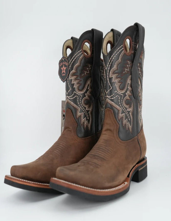 Los Altos Menƒ??s Crazy Brown Wide Square Toe Rubber Sole Boot