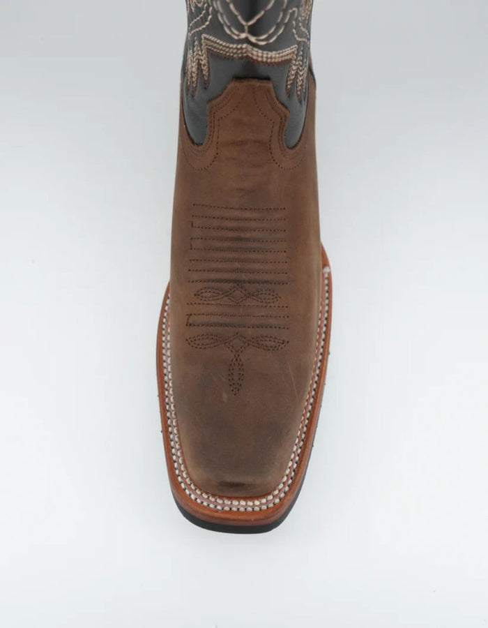 Los Altos Menƒ??s Crazy Brown Wide Square Toe Rubber Sole Boot