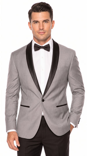 Men’s Light Grey Dinner Jacket with Black Shawl Lapel – 1 Button Tuxedo Blazer