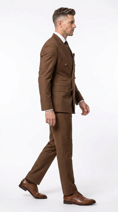 Rossi Man Men’s Brown Double Breasted Suit, Modern Fit Formal Wedding Business Dress Suit
