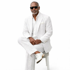 Mens Premium Cotton Seersucker Stripe Suit – White
