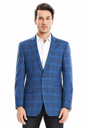Saco vaquero - Western Sport Coat - Western Blazer - Men's Two Button Regular Fit Double Windowpane Plaid Blazer In Dark Blue