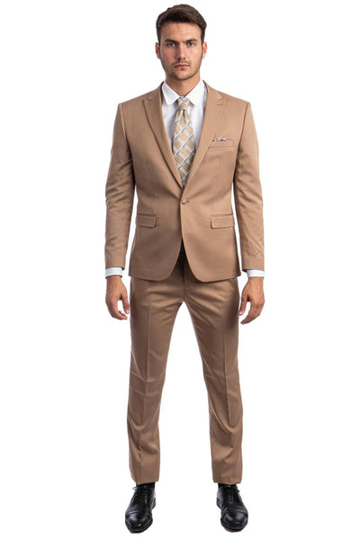 Tan Suits For Wedding - Tan Groomsmen Suits - Tan Skinny Fit Tuxedo