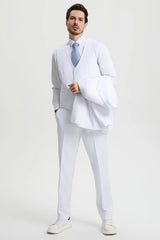 Men's Two Button Vested Stacy Adams Basic Designer Suit in White - Men's Tuxedo USA