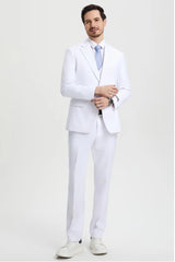 White Wedding Suit For Men - Perfect For Groom - Men's Two Button Vested Stacy Adams Basic Designer Suit In White - Men's Tuxedo USA