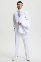 White Wedding Suit For Men - Perfect For Groom - Men's Two Button Vested Stacy Adams Basic Designer Suit In White - Men's Tuxedo USA