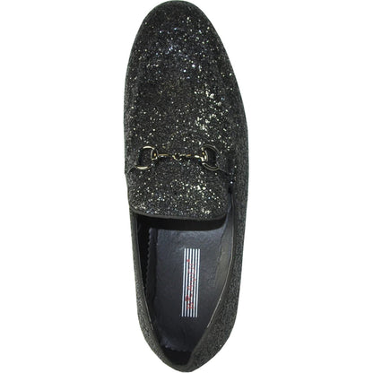 Bravo Mens Modern Glitter Sequin Prom Tuxedo Loafer in Black - Men's Dress Shoes