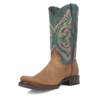Dingo Tan and Green Snoot Toe Leather Western Boots