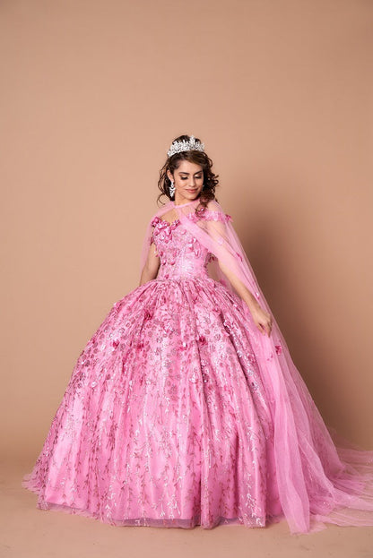 3D Floral Off Shoulder Cape Ball Gown by Calla SCL-30001