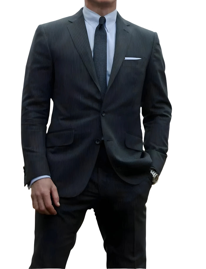 Men’s Grey Pinstripe Suit – Daniel Craig Inspired Classic Business Suit