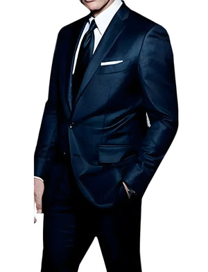 Men’s Luxury Navy Sharkskin Suit – Daniel Craig Inspired Formal Wear