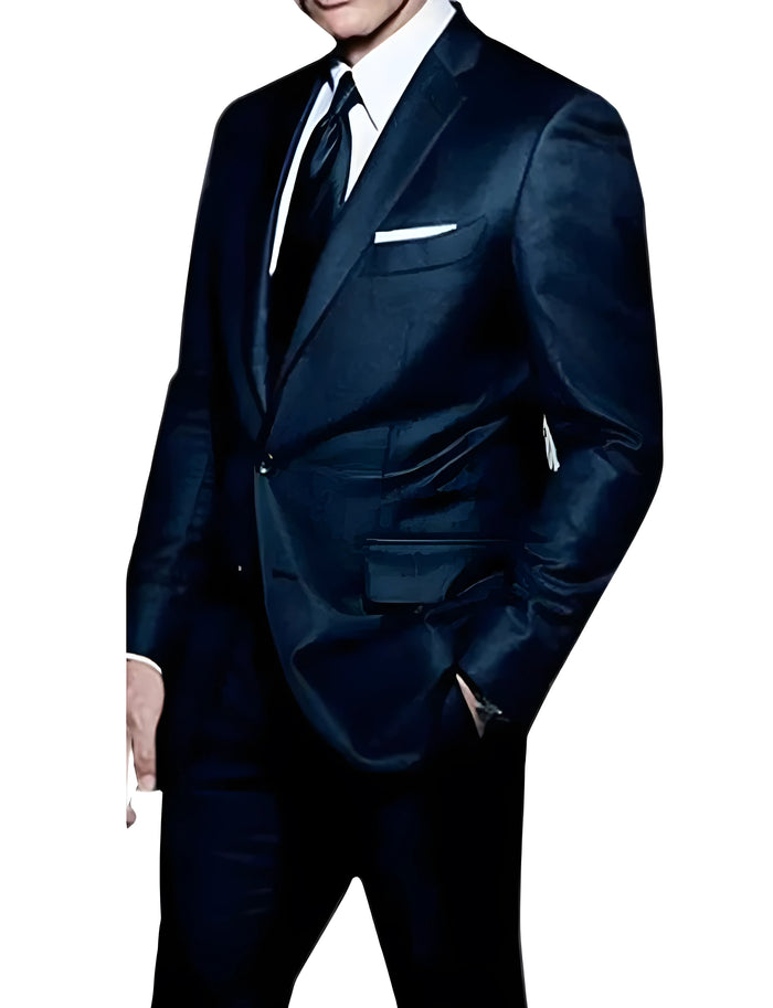 Men’s Luxury Navy Sharkskin Suit – Daniel Craig Inspired Formal Wear