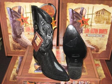 Classic Cushioned Leather Pull Strap Black Los Altos Boots Mantarraya Skin Single Stone Western Cowboy Boots