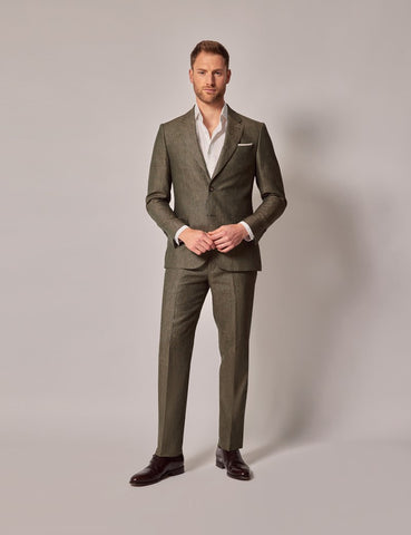 Mens Linen Suit For Beach Wedding - Summer  Suit in Dark Green - Men's Tuxedo USA