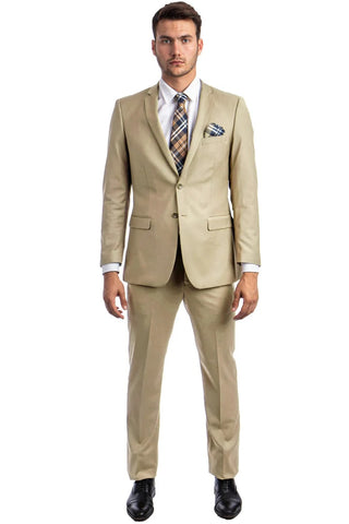 Men's Basic 2 Button Slim Fit Wedding Suit in Tan