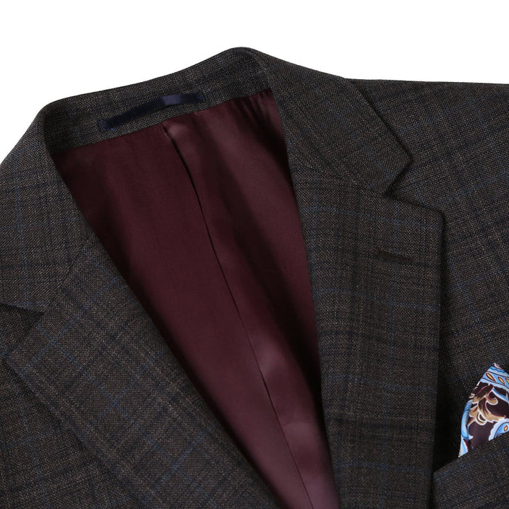 Saco vaquero - Western Sport Coat - Western Blazer- Mens Two Button Classic Fit 100% Wool Sport Coat Blazer In Dark Brown Windowpane Plaid
