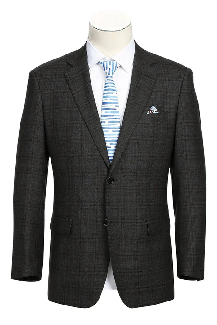 Saco vaquero - Western Sport Coat - Western Blazer- Mens Two Button Classic Fit 100% Wool Sport Coat Blazer In Dark Brown Windowpane Plaid