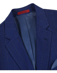 Mens Two Button Classic Fit Sport Coat  Dark Navy Blue Windowpane Plaid Blazer - Men's Tuxedo USA