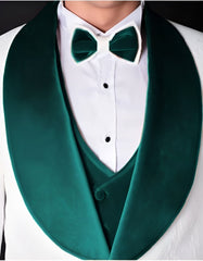 White and Teal Blue Tuxedo - Wedding Groom Suit + Bowtie & Vest