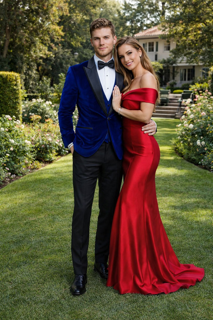 Men's Designer Velvet Tuxedo Dinner Jacket in Dark Royal Blue Big and Tall Prom Tuxedos