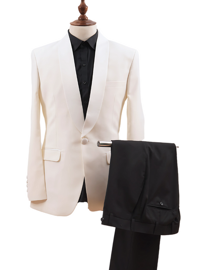 Men’s Ivory White Wedding Tuxedo – David Beckham Style Formal Dinner Jacket