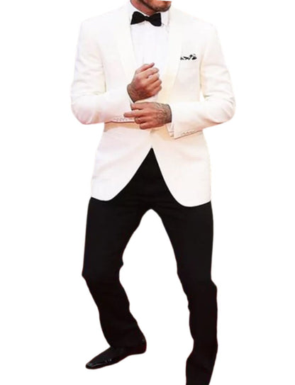 Men’s Ivory White Wedding Tuxedo – David Beckham Style Formal Dinner Jacket