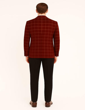 Men's Red Velvet Plaid Blazer with Satin Lapel  Designer Tartan Suit Jacket for Holidays and Events