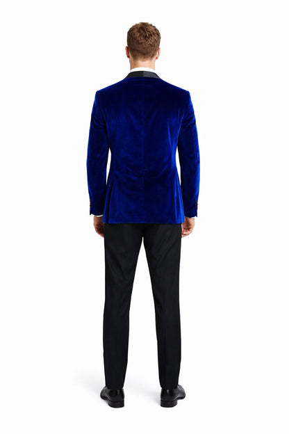 Men's Designer Velvet Tuxedo Dinner Jacket in Dark Royal Blue Big and Tall Prom Tuxedos