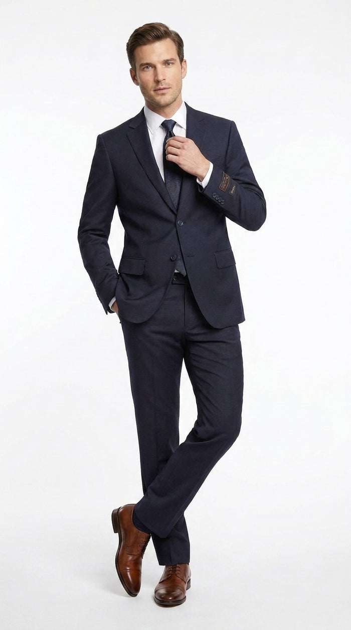 Tiglio Novello Men’s Navy Italian Wool Suit, Super 150s Modern Fit Formal Dress Suit